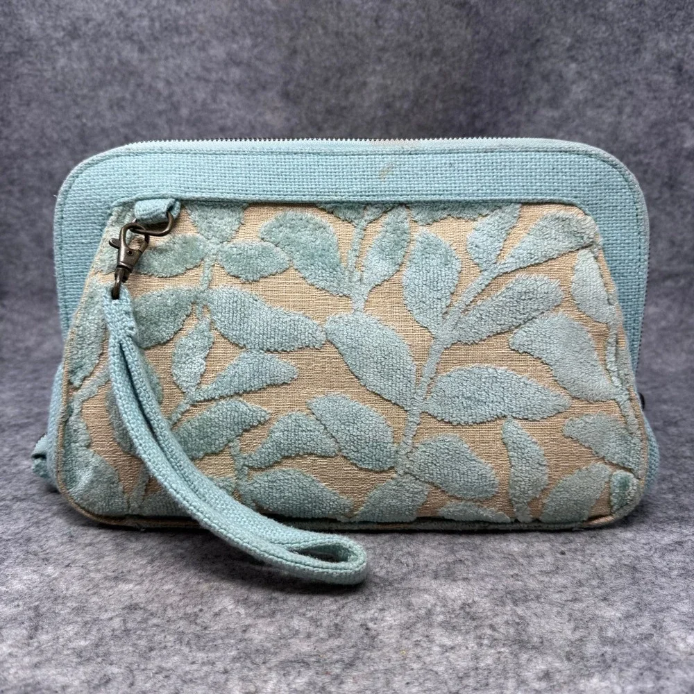 Cake Petunia Cameo Clutch Bag Women Chenille Leaf Canvas Diaper Bag Aqua Blue